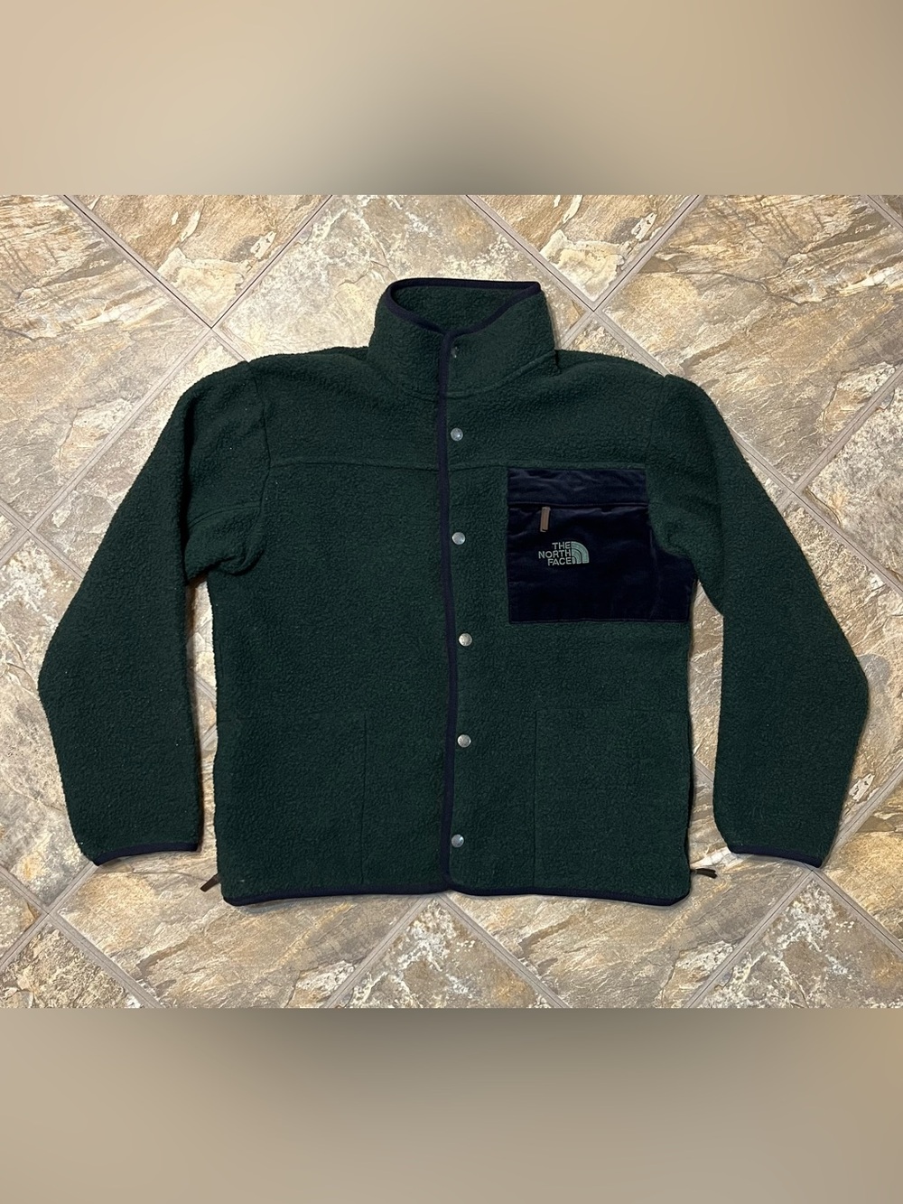 The North Face Sherpa Fleece Jacket Men’s Large Scarab Green Snap Button - Picture 1 of 7